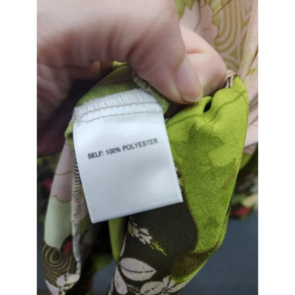 Rose+Olive Womens Floral Button-Up Blouse 3/4 Sleeves Beige & Green Polyester To - Picture 3 of 5